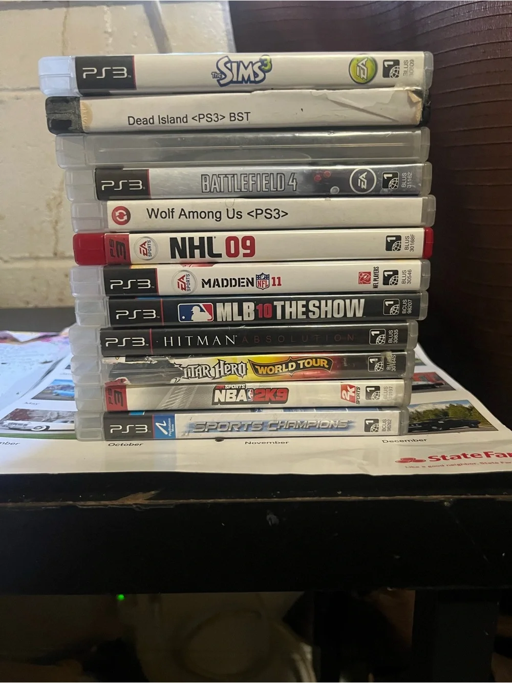 Sony PS3 Slim Matte Black Console with Controller and Cables and 12 Games